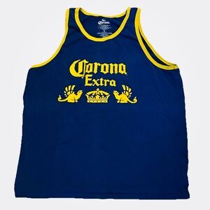 Corona Extra Men’s Tank Top XL Blue Yellow Beer Cerveza Beach Festival EUC